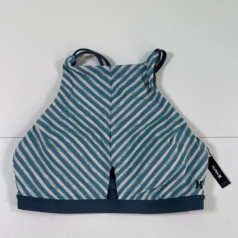 Hurley Teal and White Striped Bikini Top size XS